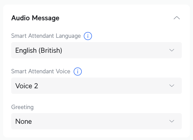 Screenshot of the Audio Message on my "Park" Smart Attendant, set to None as described above.
